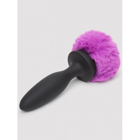 Черная анальная вибропробка Rechargeable Vibrating Bunny Tail Butt Plug Small