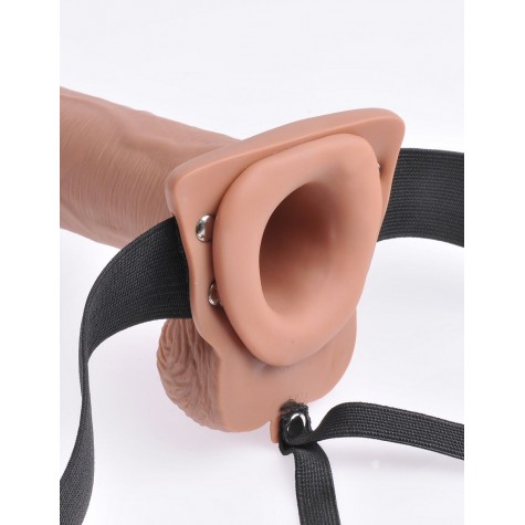 Кофейный перезаряжаемый фаллопротез 10" Hollow Strap-on with Remote - 21,6 см.